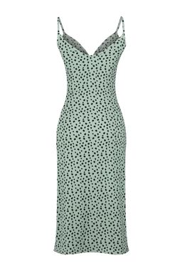 Mint Puantiye Bask?l? Burumcuk Belden Ac?lan/Skater Ask?l? Midi Orme Elbise TWOSS23EL01454