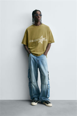 WASHED SWEATSHIRT WITH SLOGAN PRINT