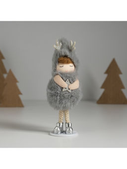 Интерьерная кукла текстильная Малышка в серой мохнатой шубке в шапке с рожками, 5.6?6?14 см - Simaland фото 2