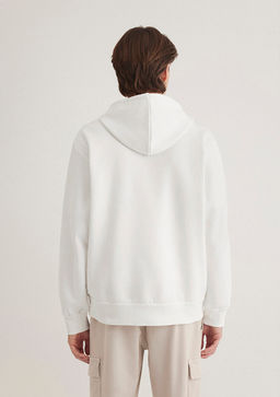 Kapusonlu Fermuarl? Beyaz Basic Sweatshirt - Mavi фото 5