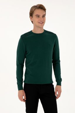 Erkek Slim Fit Bisiklet Yaka Ye_il Basic Kazak