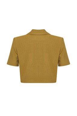 Haki Dokuma K?sa Kollu Keten Gorunumlu Blazer Ceket TWOSS24BC00023 - Trendyolmilla фото 7