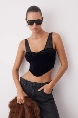 Limited Edition Siyah Kadife Kalp Yaka Tul Detayl? Party Bluz TPRAW26BZ00027 - Trendyolmilla фото 5