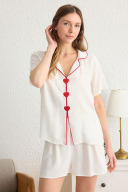 Trendyolmilla Pembe Kalpli Biye Detayl? Viskon Sortlu Dokuma Pijama Tak?m? THMSS25PT00002 фото 9