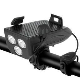 Фонарь передний COMIRON HOLDER ABS, IPX5; 3*T6 LED, 400lm 4800mAh USB индикатор заряда POWER BANK сигнал 130Дб крепление смартфона чёрный /уп 20/80/ - Галеонтрейд фото 4