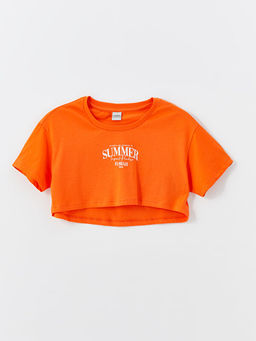 Bisiklet Yaka Bask?l? K?z ?ocuk Crop Ti??rt ve Atlet - Waikiki фото 2