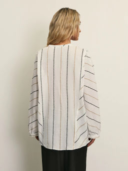 Блузка из хлопка в полоску / Zarina фото 5