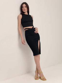 CONTE Юбка-карандаш в рубчик с разрезом и фигурным поясом LU 1611 black black