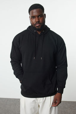 TRENDYOL MAN Buyuk Beden Siyah Oversize/Genis Kesim Kapusonlu Sweatshirt TMNAW25AO00002 - Trendyolmilla фото 3