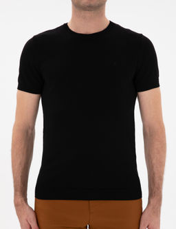 Siyah Slim Fit Bisiklet Yaka Triko T-shirt - Cacharel фото 6