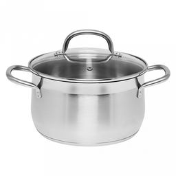 Кастрюля из нержавеющей стали Victoria 5,4л, д22см, h13см, s0,5мм, дно s3мм, стеклянная крышка, цветная коробка, Appetite (Китай) Подходит для всех видов плит, включая индукционную.