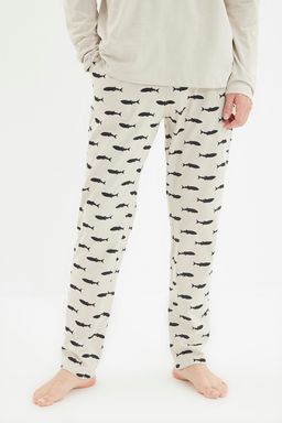 TRENDYOL MAN Bej Regular Fit Bask?l? Orme %100 Pamuk Pijama Tak?m? TMNAW22PT1069 - Trendyolmilla фото 2