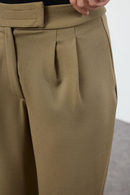 Koyu Haki C?rt C?rt Kapamal? Yuksek Bel Pileli Wide Leg/Genis Kesim Pantolon TWOAW24PL00177