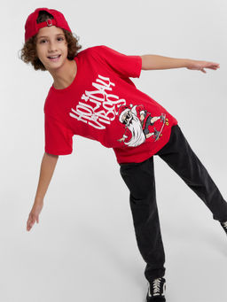 Футболка для мальчиков новогодняя красная с Сантой