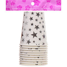 Цена за 6 шт. Стакан бумажный 0,2л в наборе 10 шт "Звездное синяие", серебро