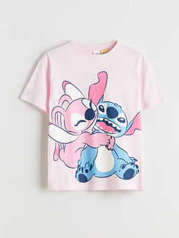 Stitch ve Angel Bask?l? K?z ?ocuk Ti??rt