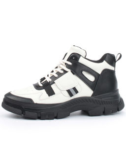 05-P51-1Z WHITE/BLACK Кроссовки женские зимние (натуральная и искусственная кожа, шерсть)