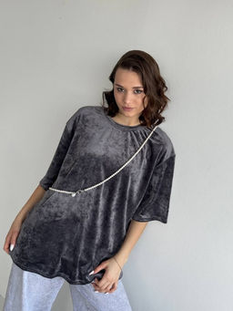 256 Оверсайз футболка велюр, графит - Knitka wear фото 4