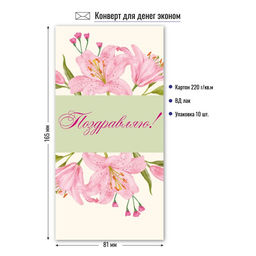 Цена за 10 шт. Конверт для денег ЭКОНОМ "Поздравляю!" (9166)