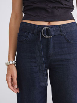 Beli Kemerli Wideleg Kad?n Jean Pantolon