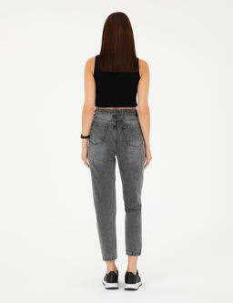Antrasit Mom High Waist Fit Jean Pantolon