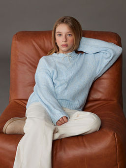 Bisiklet Yaka K?z ?ocuk Triko Kazak