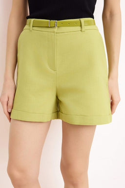 Yag Yesil Kemerli Keten Gorunumlu K?sa Sort & Bermuda TWOSS26SR00037