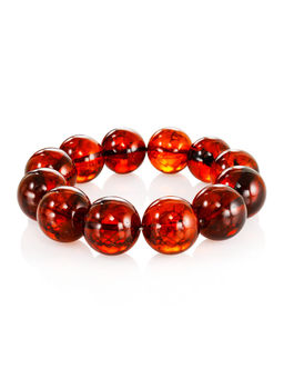 Браслет из натурального формованного янтаря вишнёвого цвета Шар крупный