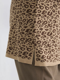 Bisiklet Yaka Leopar Desenli Kad?n Triko Kazak