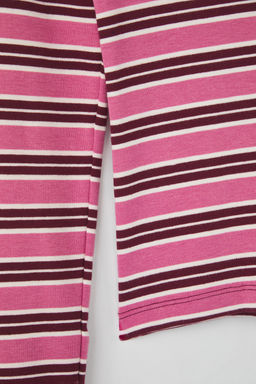 Teen Pembe Cizgili Polo Yaka Fitted/Vucuda Oturan Orme Bluz TWOAW26BZ00034