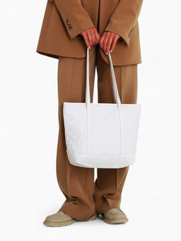 Сумка - шоппер женская на молнии, 35×12×27 см, со стёжкой, белая