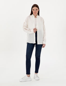 Beyaz Oversize Uzun Kollu %100 Keten G_mlek