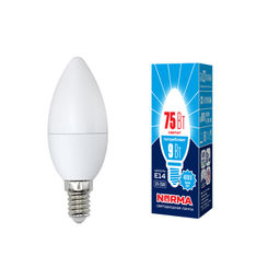 LED-C37-9W/NW/E14/FR/NR Лампа светодиодная. Форма "свеча", матовая. Серия Norma. Белый свет (4000K). Картон. ТМ Volpe