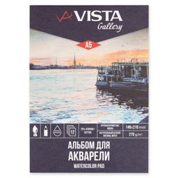 "VISTA-ARTISTA" WCCT-A5 "Gallery" Альбом для акварели 25% хлопок, 75% целлюлоза 270 г/м2 A5 14.8 х 21 см склейка с одной стороны 12 л. "Пристань" крупнозернистая