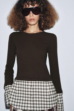 CONTRAST CHECK T-SHIRT - Zara фото 5