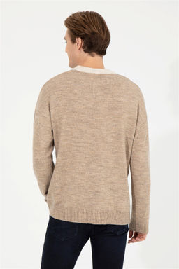 U. S. Polo Assn Мужской светло-коричневый меланжевый трикотажный свитер с круглым вырезом - U.s. polo assn фото 11