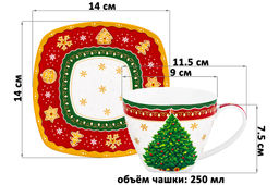 Чайн. пара 2 пр. 250 мл 11,5*9*7,5 см Новогодняя елка красный узор NEW BONE CHINA - Elan gallery фото 2
