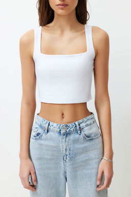 Beyaz Duz Slim Kare Yaka Super Crop Orme Atlet TWOSS24AL00031