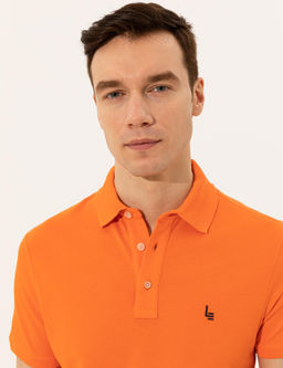 Turuncu Polo Yaka Slim Fit Basic T-Shirt