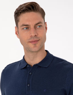 A__k Lacivert Slim Fit Polo Yaka Basic Triko Kazak