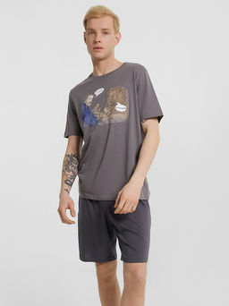 Комплект домашний мужской серый с принтом и надписью - вот, возьми, твоя зарплата - это ветка!!!