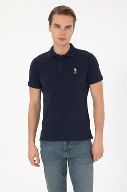 Erkek Lacivert Slim Fit Polo Yaka Basic Ti__rt