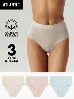 ATLANTIC 3CLP-009 Трусы макси спорт Maxi Sport - набор 3 шт. бежевый + ванильный + светло-голубой