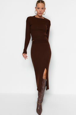 Kahverengi Crop Triko Alt-Ust Tak?m TWOAW23AU00240