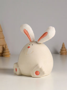 Фигурка керамика, текстиль Зайчик круглый, белый, 9?9.5?12 см
