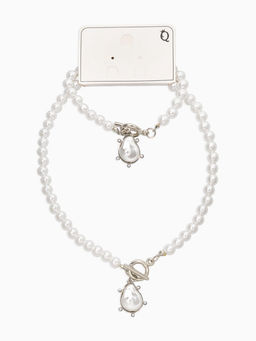 Набор 2 предмета: колье, браслет «Жемчуг. Подвеской Барочная жемчужина», 18 и 42 см, №8, белый в серебре