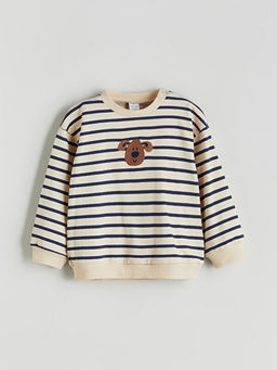 Bisiklet Yaka ?izgili Erkek Bebek Sweatshirt ve E?ofman Alt 2li