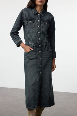 TRENDYOLMILLA Koyu Mavi Midi Denim Gomlek Elbise TWOAW25EL00488  фото 3