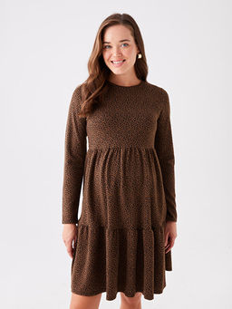 Bisiklet Yaka Desenli Uzun Kollu Hamile Elbise