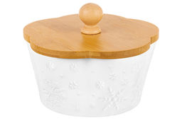 Банка д/печенья 14,8*14,8*11,5 см 760 мл "Снежинки" с деревянной крышкой